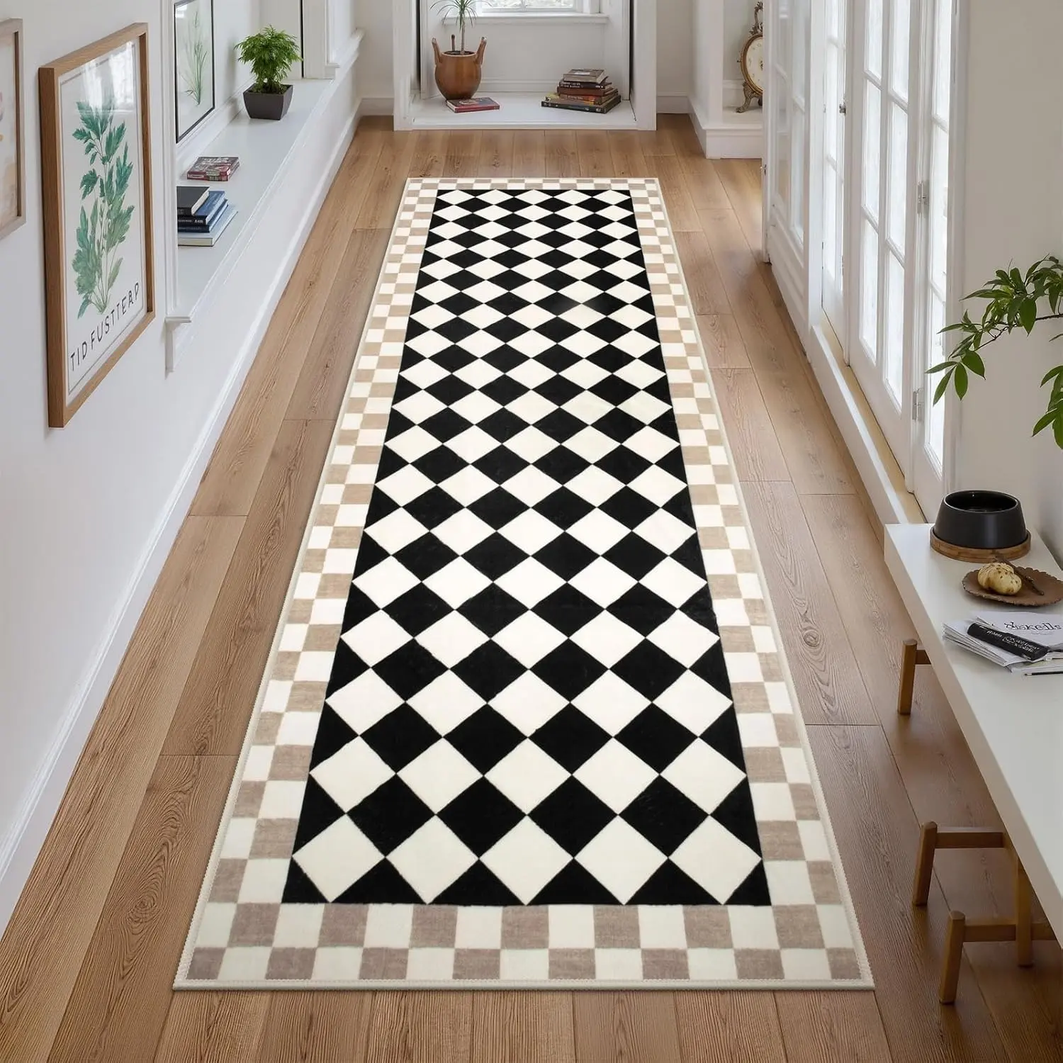 Modern Colorblock Checkered Carpet Rug, Living Room Bedroom Mat, Washable Non-Slip Plush Throw Rug, Home Decor for Hallway Kitchen Balcony, Home Decor Rugs, Checkered Area Rug, Decorative Rug