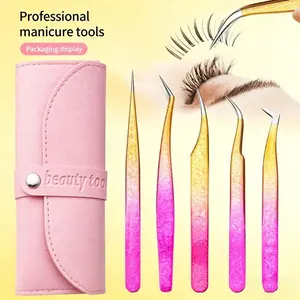 5Pcs Stainless Steel Eyelash Tweezers, Precision Volume & Isolation Lash Extension Tool Kit