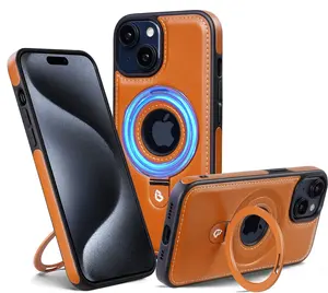 Borz Magnetic iPhone 15 Plus Case - Leather Casing, Slim Fit, Shockproof Protection, Compatible with MagSafe, Invisible Kickstand