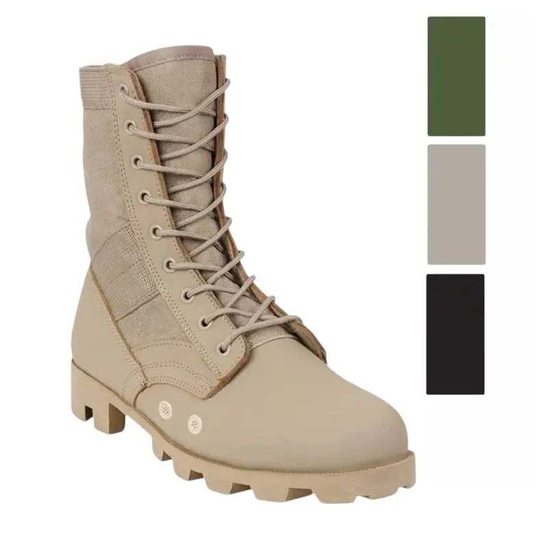 ROTHCO Men's 8-In Military Style Tactical Jungle Boots, Desert Tan Leather & Canvas Closed-Top Shoes, Rubber Outsole, Breathable Durable Army Shoes for Hot Weather Comfort