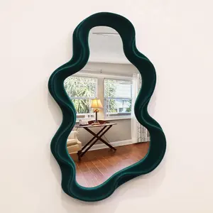 Emerald Green Wavy Wall Mirror Decor for Hallway Entryway, Irregular Cloud-Shaped Small Decorative Mirrors for Home Office Living Room, Modern Hanging Wall Art for Christmas Wedding Gift
