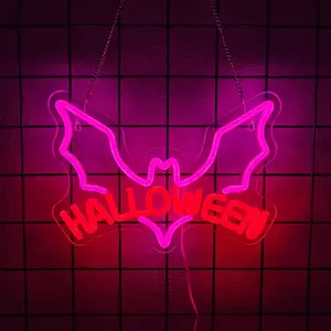 Halloween Bat Neon Sign, Halloween Decoration Bat Neon Light Sign for Wall Decor, Powered for Halloween Party,Bar,Room Décor,Kids