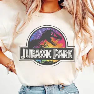 [ SALES UP TO 30% ] Jurassic Park Shirt, Retro Dinosaur Graphic Tee, Rainbow T-Rex Shirt, Movie Lover Gift, Unisex Vintage Style Tee, 90s Dino Shirt