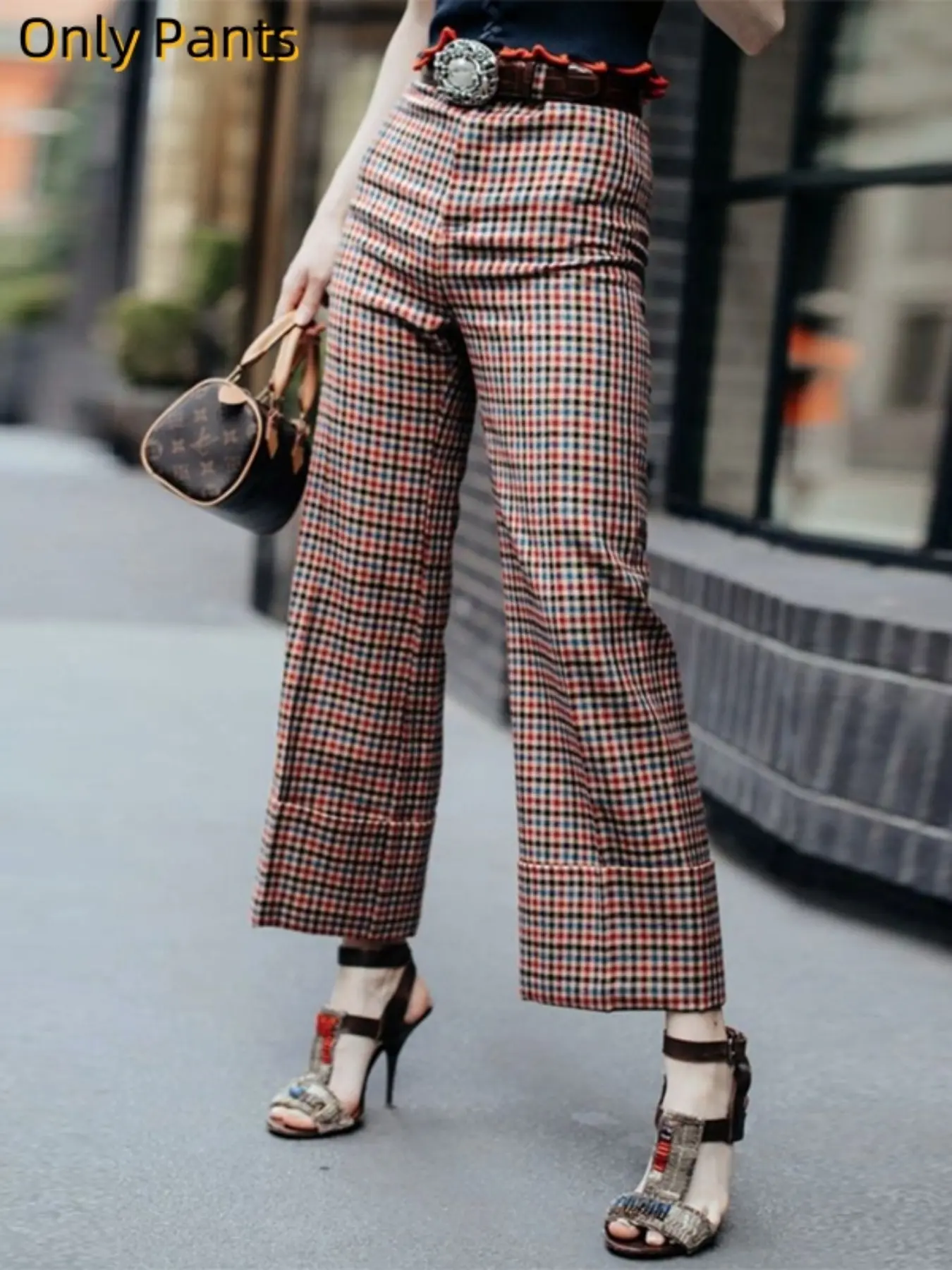 Colorblock Plaid Check Pattern Casual Long Pants (without Belt), Long Trousers, Fitted Style, Elegant Design, Chic, All Seasons Wear, Women's Fashion, Casual Style Bottoms