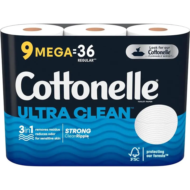 Ultra Clean Toilet Paper 36 Mega Rolls (312 Sheets per Roll) Pack Tissue Unscented Wipes