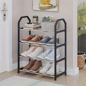 Space-Saving 4-Tier Shoe Rack Organizer - Durable Metal & Plastic, Dustproof, Easy Assembly for Entryway, Bedroom, Living Room - Modern, Compact Shoe Storage Solution, Shoe Storage Organizer, Standing Shoe Organizer|Modern Shoe Rack|Compact Shoe Rack