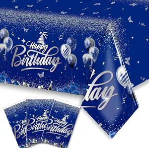 Happy Birthday Decorations-3pcs Navy Blue Birthday Tablecloth,Rectangle Plastic Disposable Birthday Table Covers Party Decoration for Men Women 90th 80th 70th 60th 50th 40th 30th Birthday