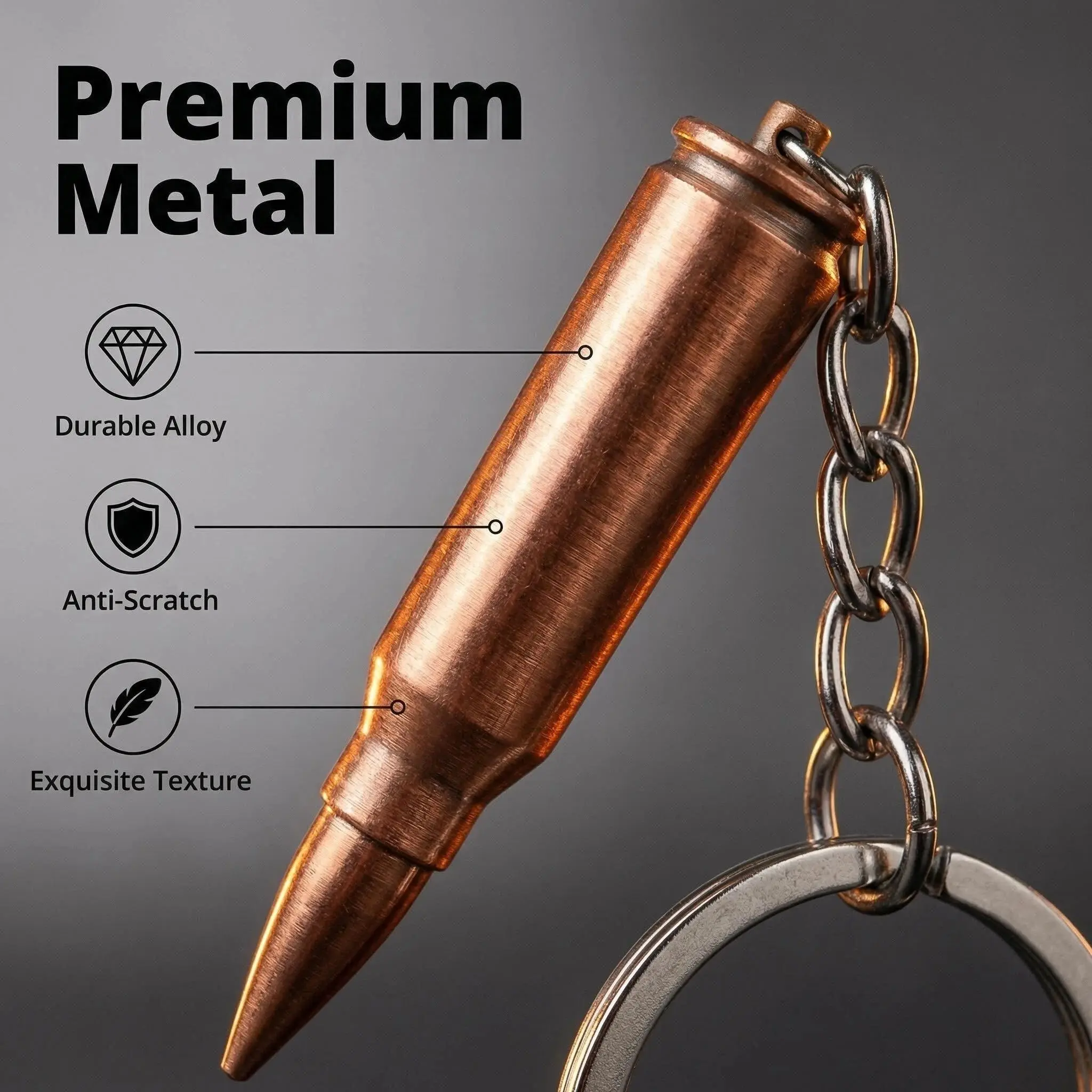 Tactical Military Bullet Keychain - Fashionable Alloy Metallic Ring, Army Style Decor for Car Mirror Backpack, Unique Military Holiday Gift, Fashionable Alloy Keychain