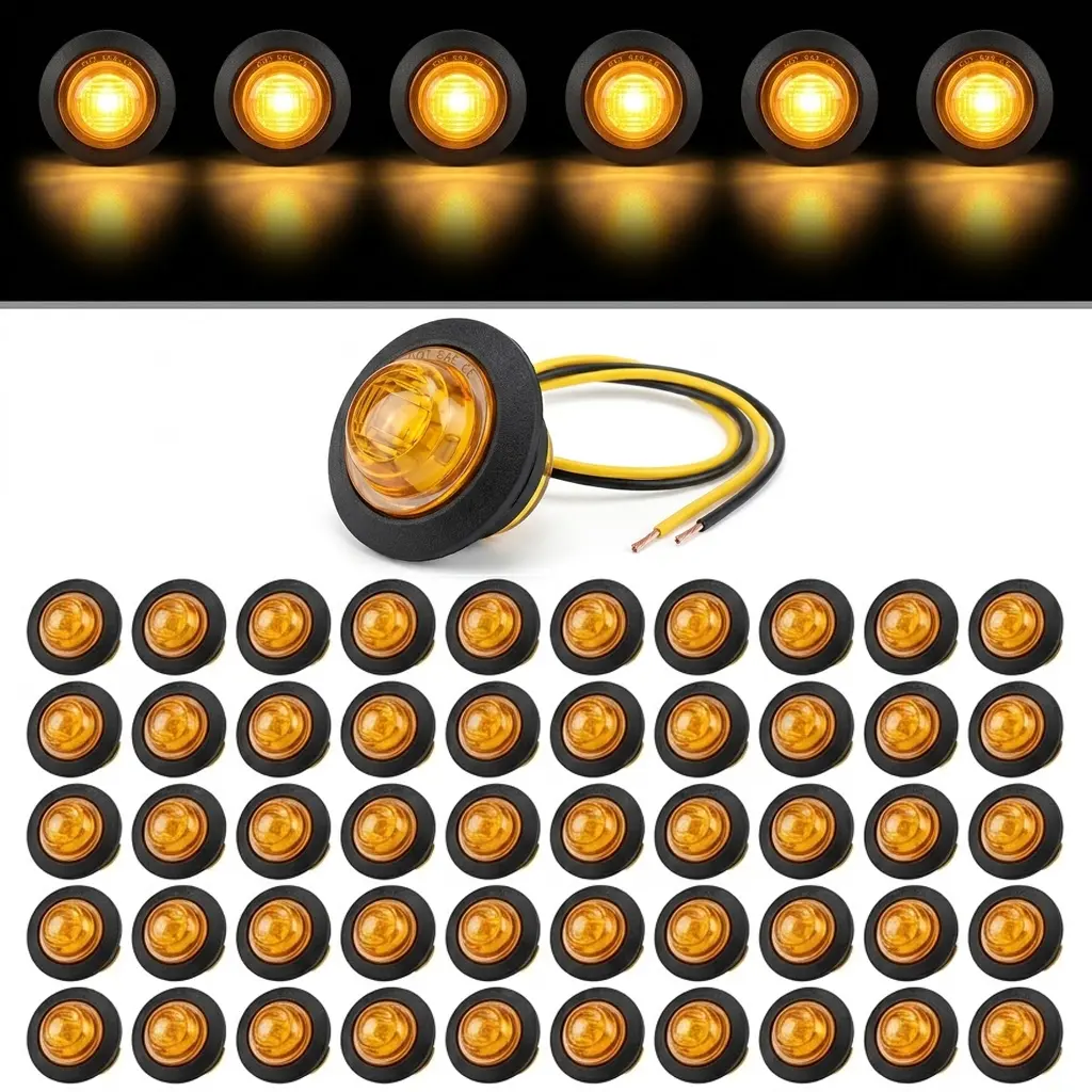 12V DC 3/4 in Mount LED Mini Round Trailer Side Marker Lights - Waterproof Sealed Car LED Lights, Truck Accessories for Trucks, RVs (Clearance Signal Lamp Kit)