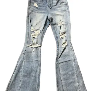 Flying Monkey Rebecca Destroyed Wide Flare Denim for Women - Womenswear, Jean