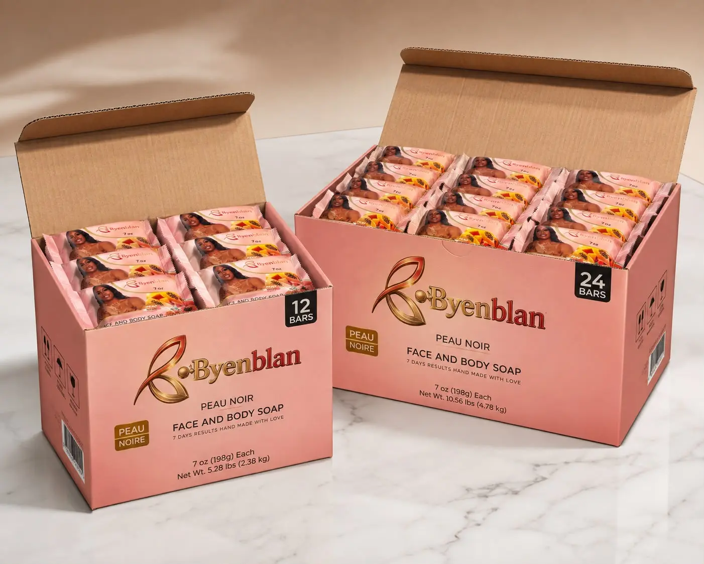 Mayouyou Byenblan Peau Noir  Face & Body Soap - 7oz Wholesale Boxes (12-Pcs or 24-Pcs) [Beauty & Personal Care Bath & Shower Cleanser]