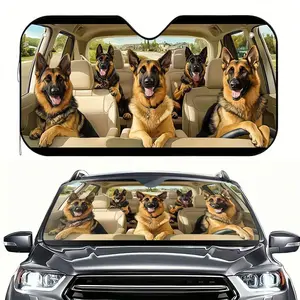1pc German Shepherd Print Car Sunshade, Car Window Shades - Foldable Fit for SUVs, Sedans, Vans & Trucks, 4 Suction Cups, Heat-Resistant UV Protection, Space-Saving Design, Vehicle Interior Cooler, Travelthemed Decor, Easyinstall Accessory