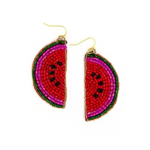 Beaded Fruit Earrings - Watermelon