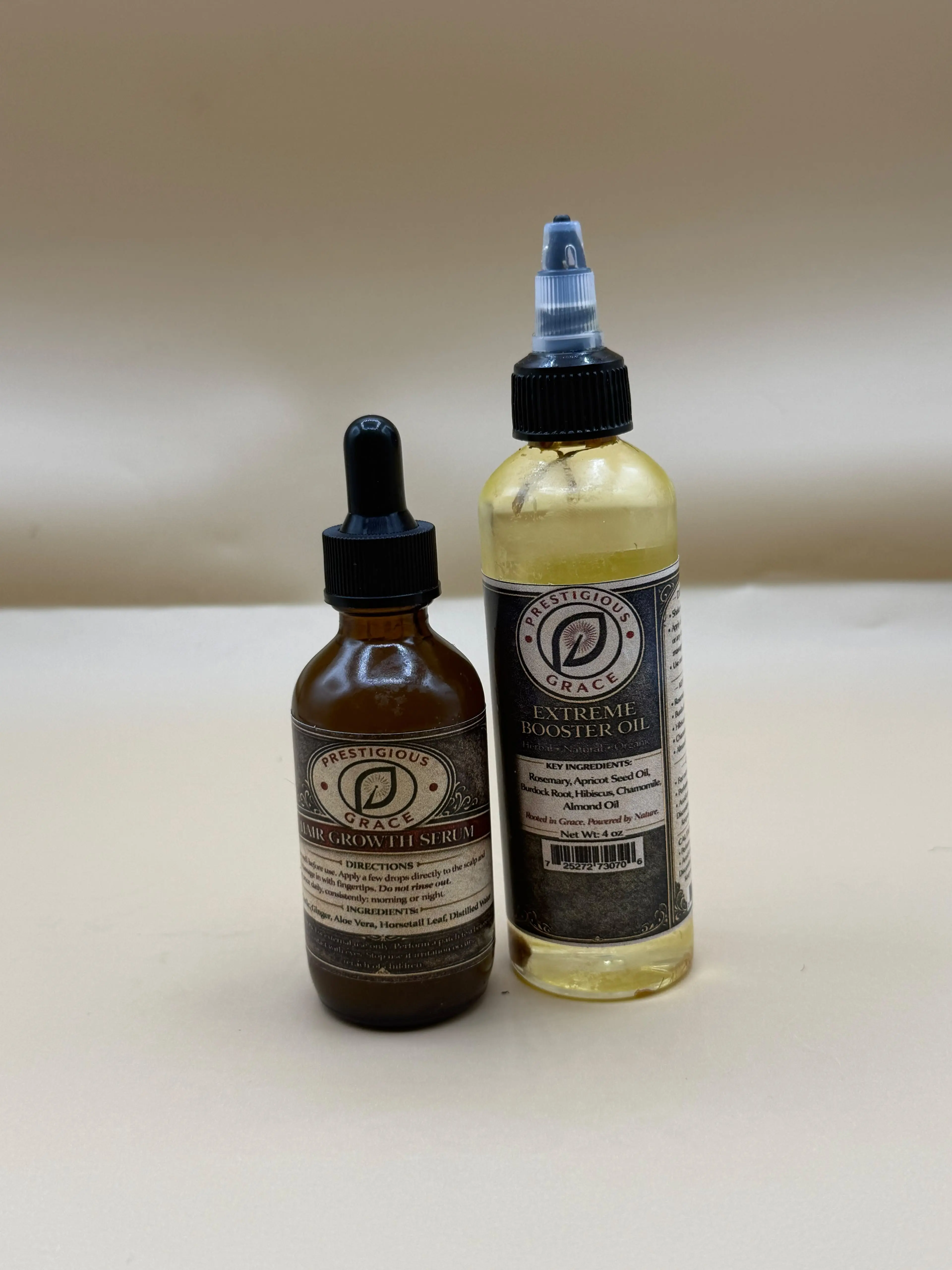 Prestigious Grace Hair Care Duo includes Hair Growth Serum and Extreme Booster Oil.
