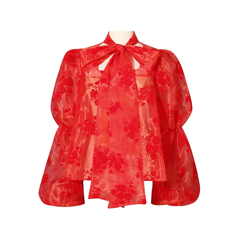 Women's 2026 Ocean-Style French Sweet Floral Organza Long Sleeve Blouse - Elegant Luxury Spring All-Match Casual Long Sleeve Tops for Women, Long Sleeve Tops Women
