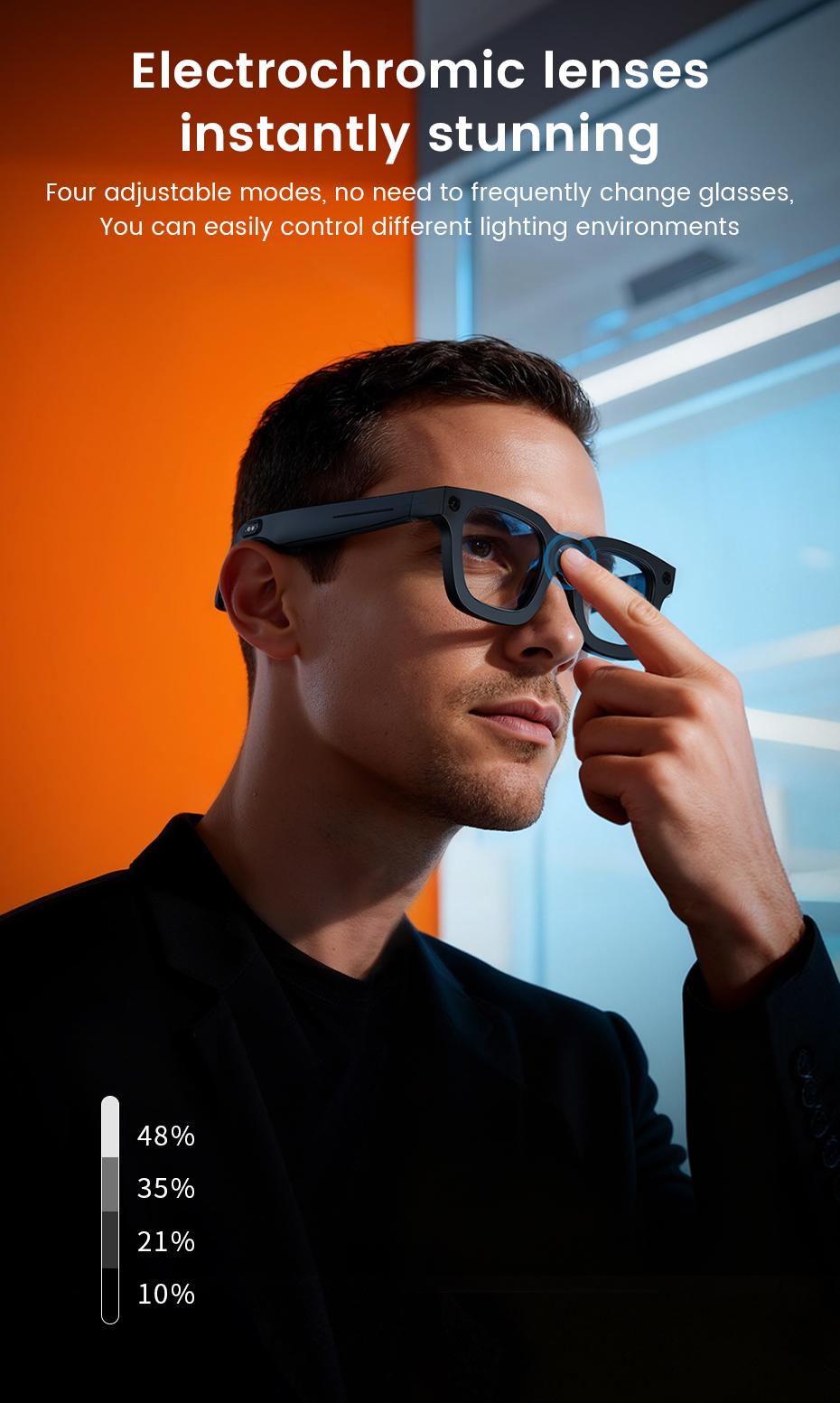 Electrochromic Smart Touch Control Camera Glasses 8MP Full Array Mic Voice Call Touch Sensitive Adjustment Perfect Christmas Gift for Tech Lovers Digital Wearable