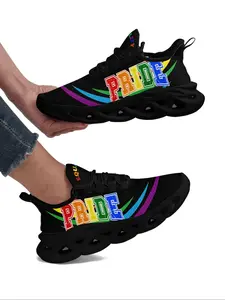 Pride Month Wide Fit Casual Sports Sneakers for Men, Lgbt Rainbow Stripe Design, Non-Slip Durable Sole, Gym Training and Walking Shoes for All Seasons