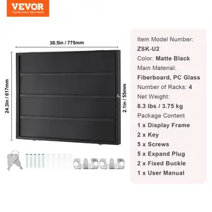 VEVOR 36 Graded Sports Card Display Case, 30.5x24.3x2.1 in, Baseball Card Display Frame with 98 UV Protection Clear View PC Glass, Lockable Wall Cabinet for Football Basketball Hockey Trading Card