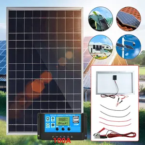 10W Multi-Crystalline Portable Solar Panel, 100A Controller 12V Battery Charger Kit for RV Camping Home Backup, Complete Cables Included