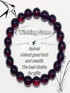 Garnet Wishing Bracelet 8mm - Amber Blood Resin Elastic Bead Bracelet, Handmade Stone Of Success And Wealth, Ideal Gift, December Birthstone, Wrist Mala Beads That Embody Positivity And Vitality