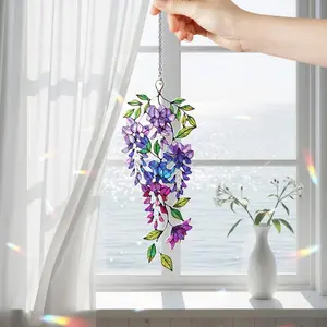 Purple Wisteria Floral Acrylic Suncatcher, Rainbow Light Catcher Decor