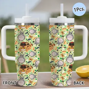 PIKPAKA Totoro Anime Vacuum Flasks, Insulated Travel Drinkware, 40oz Stainless Steel Tumbler with Handle & Straw, Vacuum Insulated Travel Mug Keeps Drinks Cold Up to 12 Hours, Leak-Resistant Cup for Office, Gym or Travel