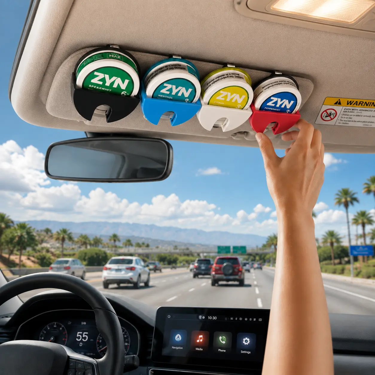 Upgraded Car Interior Visor Dip Can Holder - Strong ABS Car Accessory, Tool-Free Mount, Sleek Durable 3D-Printed Clip-On Black Holster, Universal Fit for ZYN, KILLA, FOX, VELO, ZONE, PABLO & Major Dip/Nicotine Pouch Cans,  Day Gift Idea, Men's Acce, Car I