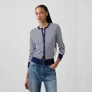 Crewneck Cardigan Soft Cotton Knit Long Sleeves Ribbed Banded Cuffs Ethical Manufacturing for Gender Equity