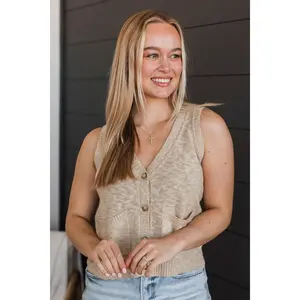 Vows of Love Knit Button Tank Top- Natural