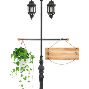 3-Pack Lamp Post Cross Arm – 22" Hanging Rod for Outdoor Lamp Posts and Poles – Hanging Flags, Potted Plants, Signs, Bird Feeders, Wind Chimes – Weather-Resistant Iron – Black / Silver / Gold