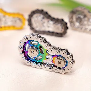 1pc Zinc Alloy Spinning Gear Fidget Spinner - Bicycle Chain Design, Blue & Purple Holographic Finish, Ideal for Office Stress Relief & Father'S Day Gift, Durable Metal Toy, Perfect for Father'S Day Gift, Fidget Toy