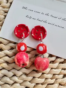 2PCS Apple Polka Dot Button Earrings, Retro Cute Style, Whimsical，Perfect Gift, Daily Accessory, Party, Holiday, Fashionable Jewelry