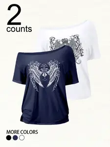 Women's Casual Loose Fit One Shoulder Long Sleeve Top, Fashion Print, Comfortable Soft Breathable Fabric, Perfect for Summer Outdoor Shopping