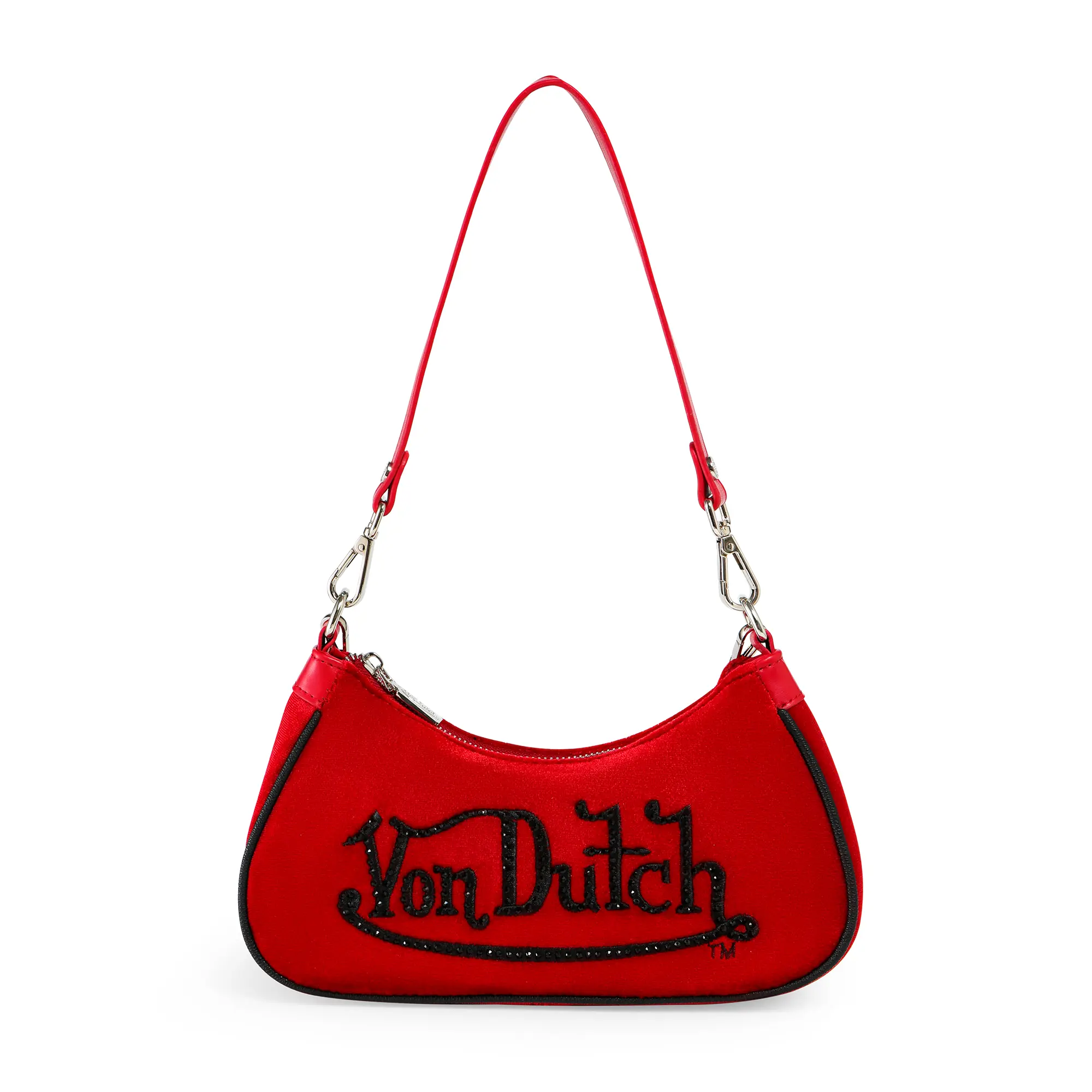 Red and Black Rhinestone Shoulder Bag