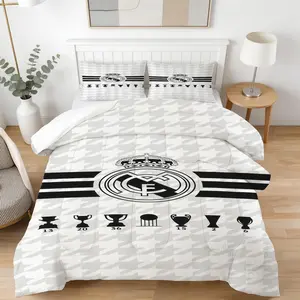 Real Madrid CF Comforter Set (2/3 Piece, Includes 1 Comforter + 1/2 Pillowcases), Multiple Logo & Trophy Designs Available, Football Soccer Team Bedding Set for Teens, Adults & Fans, Bedroom Decor