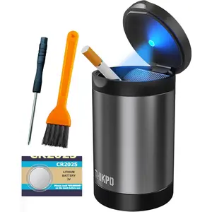 Smellproof & Smokeproof Ashtray with Lid Detachable Aluminum Alloy Cup Holder Ash Tray with Automotic Light for Car Home Office Outside