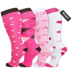 Plus Size Compression Socks 4 Pairs for Women & Men, 15–20 mmHg Knee High Socks, Soft Stretch Fit for Standing, Travel, Walking, Work & Everyday Comfort