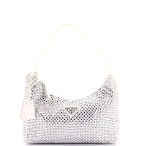 Pre-owned PRADA Crystal, Satin Shoulder Bags Re Edition 2000 Hobo Crystal Embellished Satin Mini by Rebag
