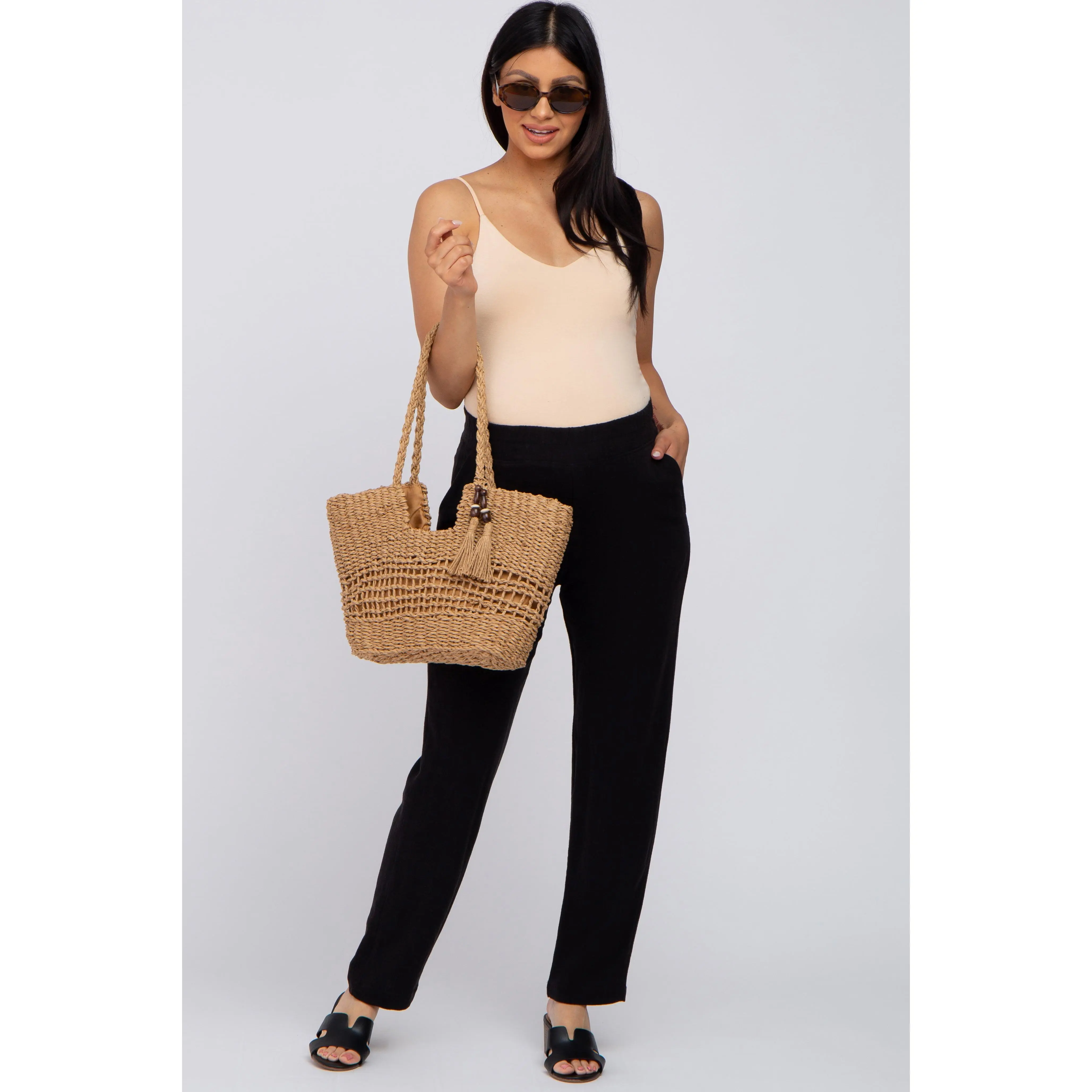 Black Linen Maternity Pants, Maternity Wear