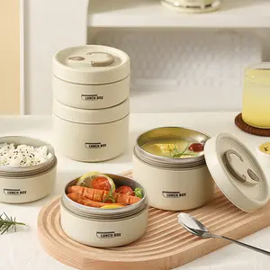 4 Pack Lunchbox Portable Insulated Food Container Set with Thermal Lunch Box 3 Stackable Layers 66 Oz 8.25 Cup White Stainless Steel Interior Double Layered Silicone Seal for Adults Kids Men Women Tableware Sets Stock Up TikTokShopBlackFriday Christmas