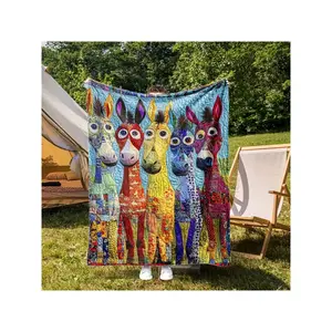 1pc Cute Little Donkey Cartoon Blanket - Soft Flannel All-Season Bedspread With Donkey Print, Lightweight Travel & Camping Bedding For ' Room, , Or Cozy Throw, Dry Clean Only (Multicolor)-30*40in