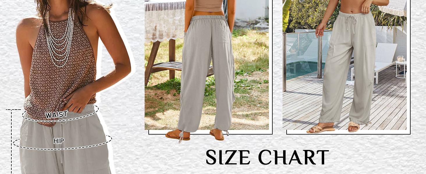 Women's Linen Balloon Barrel Beach Sport Pants Boho Harem Flowy Drawstring Casual Loose Pants with Pockets gym fits baggy Summer Wide Leg Basic Lightweight Bottom Love