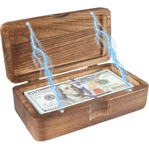 Vintage Wooden Money Cash Tray with Hinged Lid Magnetic Closure Vintage Single Compartment Currency Storage Box Organiser Holder Container