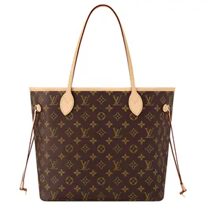 Louis Vuitton Neverfull MM Tote Bag for Women, Monogram Coated Canvas with Leather Trim, Brown