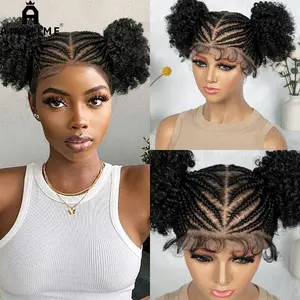 Anytime Hair Wig African-Style Ponytail Wig with Breathable, Fluffy Synthetic Full Lace Braided Cap