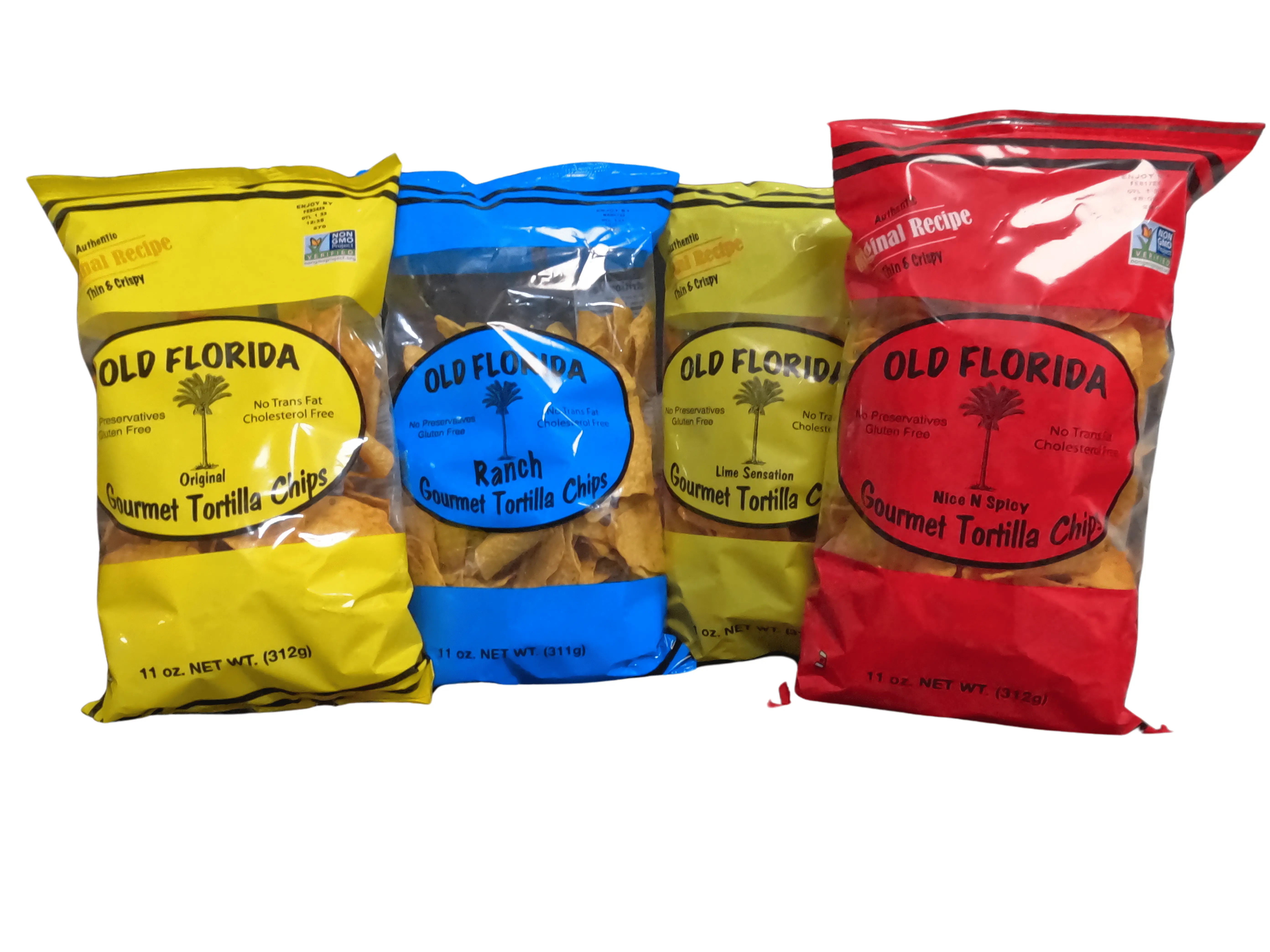 Variety Pack of Four (4) Old Florida Gourmet Corn Tortilla Chips | Crunchy Non-GMO, No Preservatives, Flavorful Gluten-Free Thin & Crispy Salty Snack