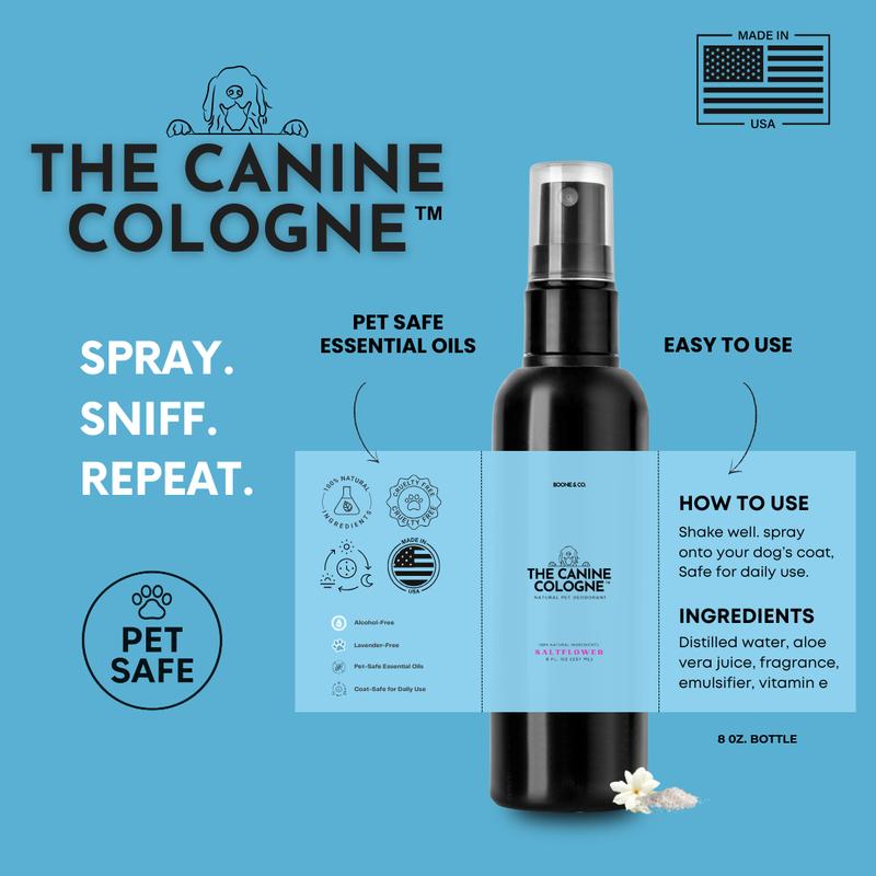 Boone & Co. Canine Cologne Spray for Dogs – 8 oz | Pet-Safe Dog Deodorizer & Grooming Spray | Clean Ingredients, Long-Lasting Scent | Made in USA | 3 Signature Scents