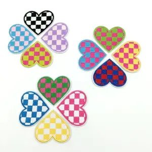 Checkered Heart Shaped Embroidered Patch, Heart Embroidery, Geometric Embroidery Design, 12pcs/set Iron-on/sew-on Appliques for DIY Clothing, Shoes, Hats, Bags Decor, Colorful Embroidered Patch for Daily Decor