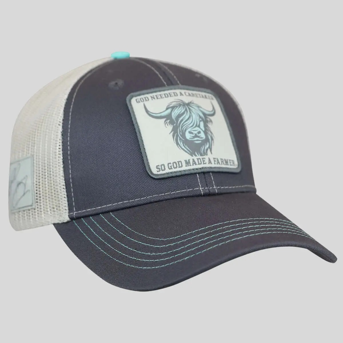 So God Made A Farmer Womens Cap Highland Cow, Farm And Ranch Families, Baseball Cap, Cotton, Highland Cow Patch, Mesh, One Size Fits Most