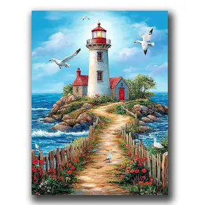 Seagull Lighthouse Diamond Art Kit for Adults, Full Round Drill DIY Diamond Painting Animal, Beginner DIY Craft for Home Decor Gift